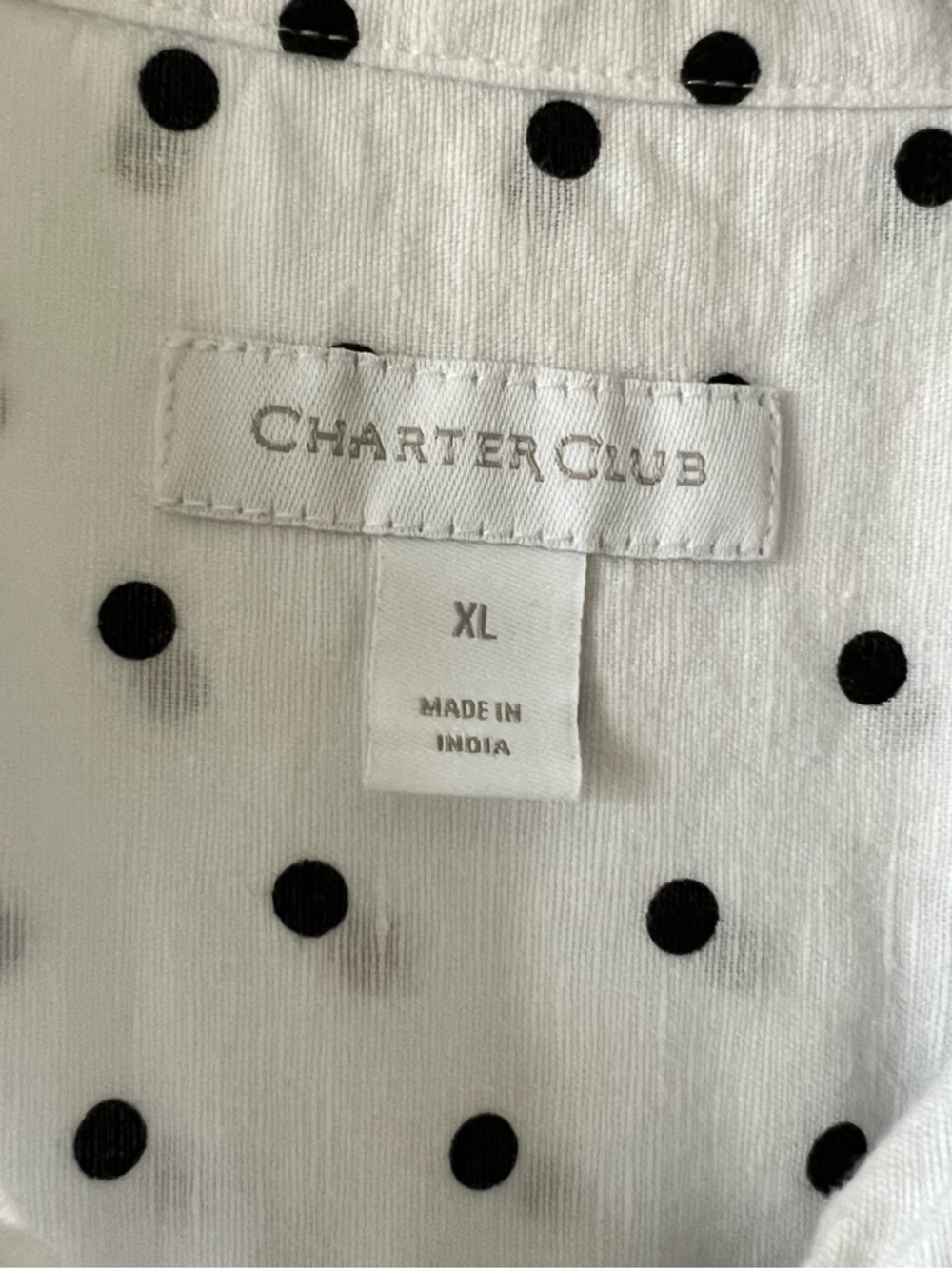Charter Club White Button-Up Blouse with Black Polka Dots - Picture 3 of 3